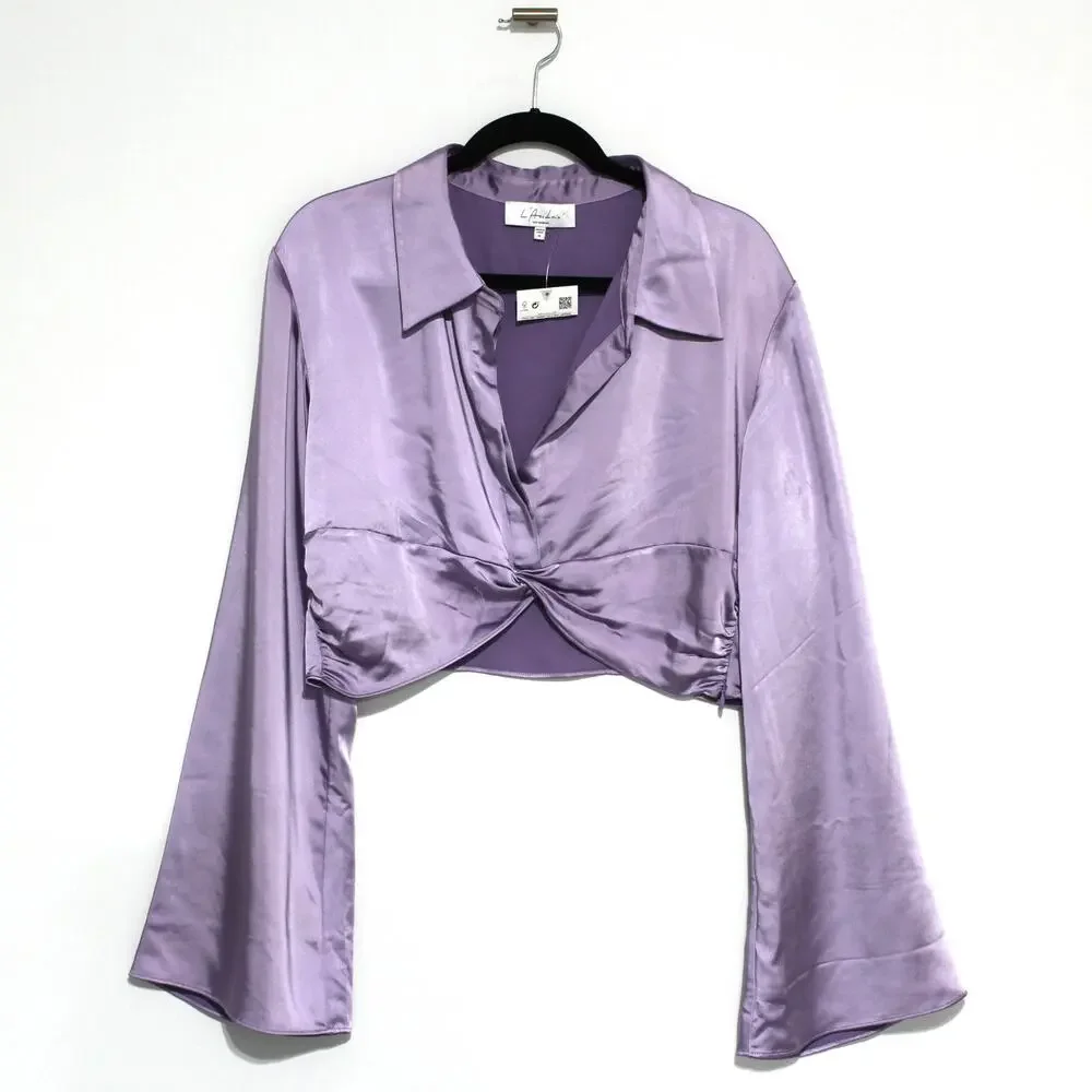 L'academie Franca Top Purple Satin Blouse Size XL - Picture 2 of 9